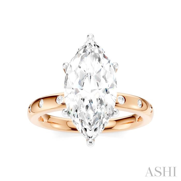 1/6 Ctw Akari Marquise Shape Round Cut Diamond Semi-Mount Engagement Ring in 14K Rose and White Gold