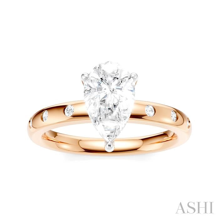 1/6 Ctw Akari Pear Shape Round Cut Diamond Semi-Mount Engagement Ring in 14K Rose and White Gold