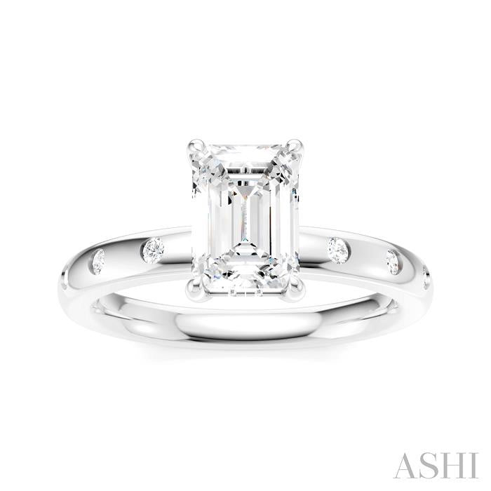 1/6 Ctw Akari Emerald Shape Round Cut Diamond Semi-Mount Engagement Ring in 14K White Gold
