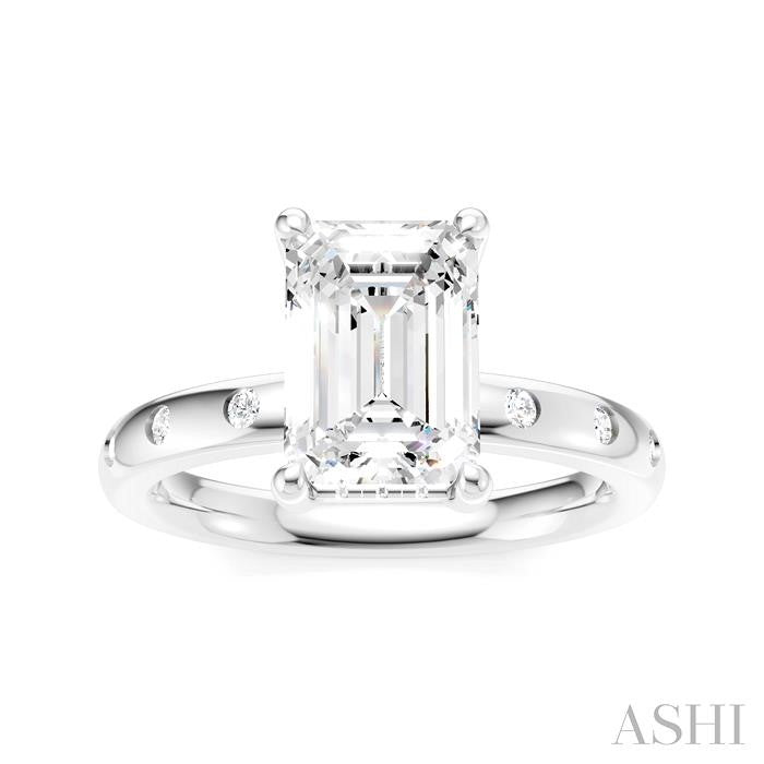 1/6 Ctw Akari Emerald Shape Round Cut Diamond Semi-Mount Engagement Ring in 14K White Gold