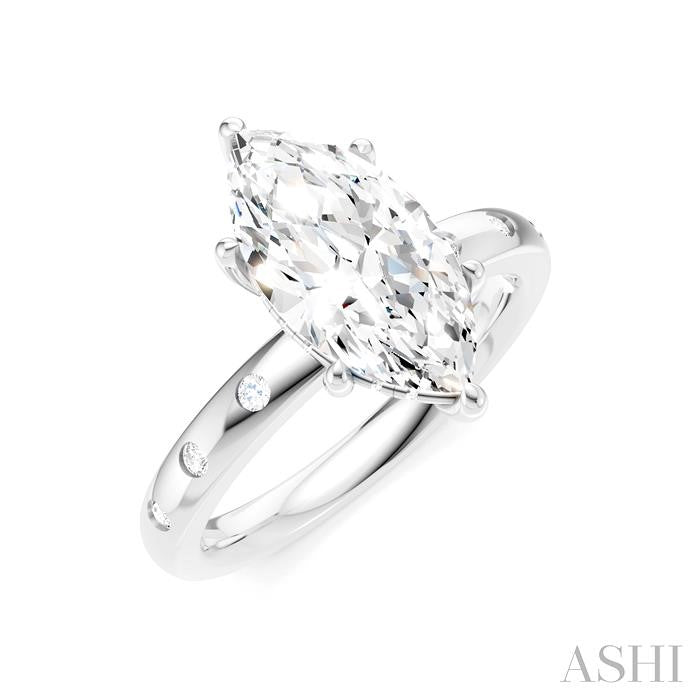 1/6 Ctw Akari Marquise Shape Round Cut Diamond Semi-Mount Engagement Ring in 14K White Gold