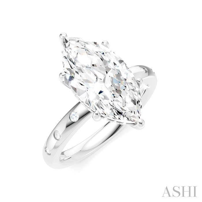 1/6 Ctw Akari Marquise Shape Round Cut Diamond Semi-Mount Engagement Ring in 14K White Gold