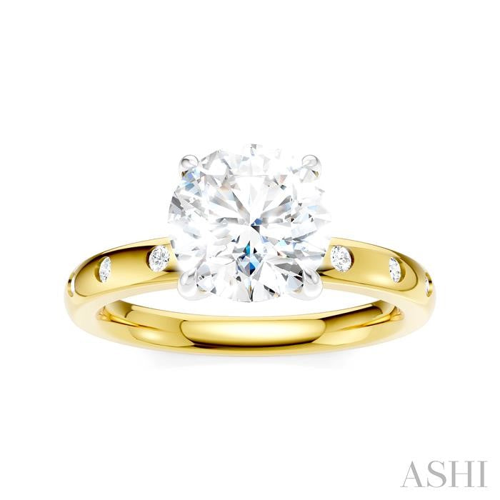 1/6 Ctw Round Shape Round Cut Diamond Semi-Mount Engagement Ring in 14K Yellow and White Gold