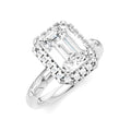 1/3 Ctw Akari Emerald Shape Baguette and Round Cut Diamond Halo Semi Mount Engagement Ring in 14K White Gold