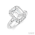 1/3 Ctw Akari Emerald Shape Baguette and Round Cut Diamond Halo Semi Mount Engagement Ring in 14K White Gold