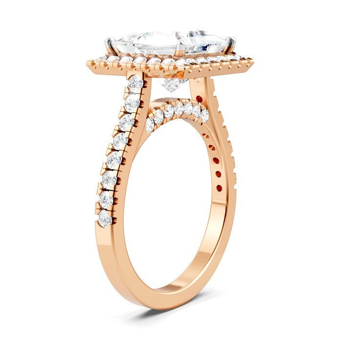 3/4 Ctw Princess Shape Round Cut Diamond Halo Semi-Mount Engagement Ring in 14K Rose Gold