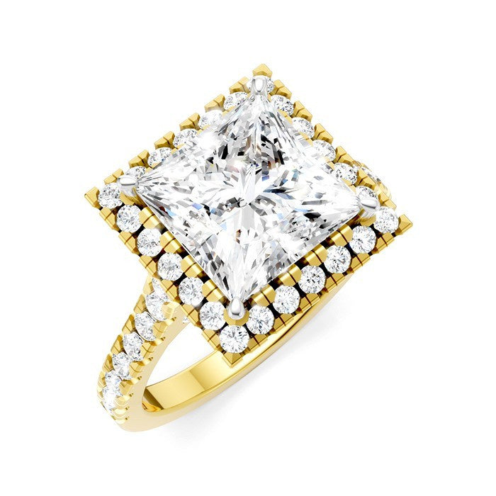 3/4 Ctw Princess Shape Round Cut Diamond Halo Semi-Mount Engagement Ring in 14K Yellow Gold