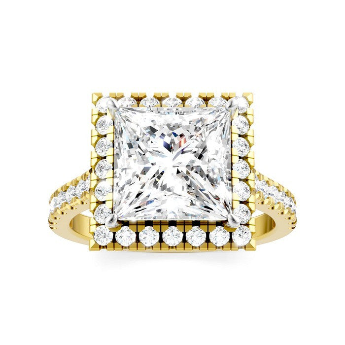 3/4 Ctw Princess Shape Round Cut Diamond Halo Semi-Mount Engagement Ring in 14K Yellow Gold