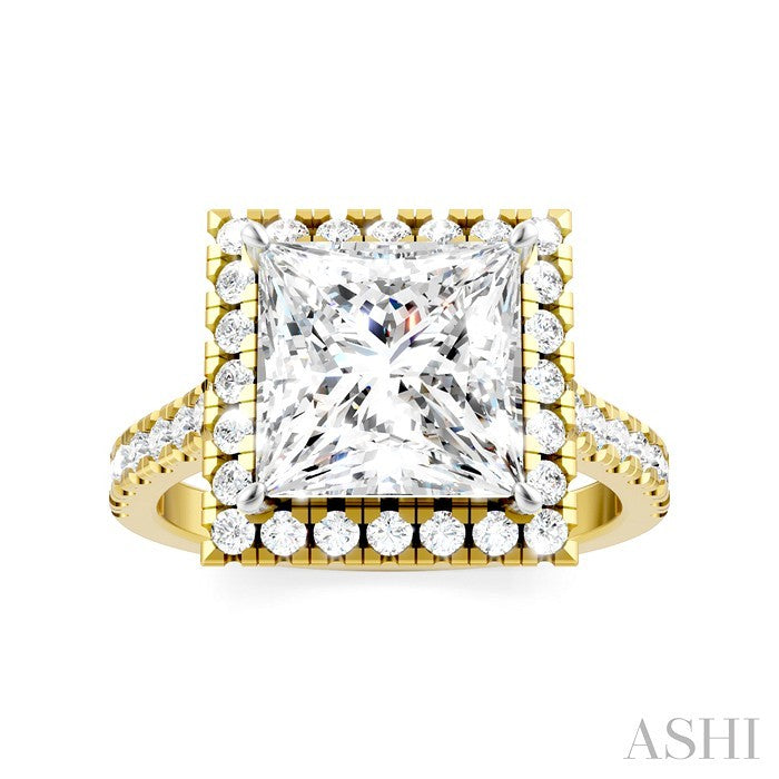 3/4 Ctw Princess Shape Round Cut Diamond Halo Semi-Mount Engagement Ring in 14K Yellow Gold