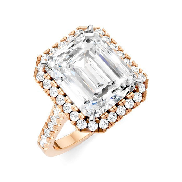 3/4 Ctw Emerald Shape Round Cut Diamond Halo Semi-Mount Engagement Ring in 14K Rose Gold
