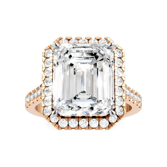 3/4 Ctw Emerald Shape Round Cut Diamond Halo Semi-Mount Engagement Ring in 14K Rose Gold