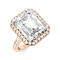 3/4 Ctw Emerald Shape Round Cut Diamond Halo Semi-Mount Engagement Ring in 14K Rose Gold