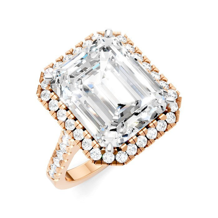 3/4 Ctw Emerald Shape Round Cut Diamond Halo Semi-Mount Engagement Ring in 14K Rose Gold