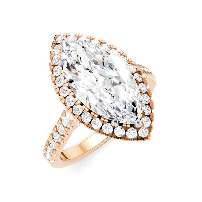 3/4 Ctw Marquise Shape Round Cut Diamond Halo Semi-Mount Engagement Ring in 14K Rose Gold