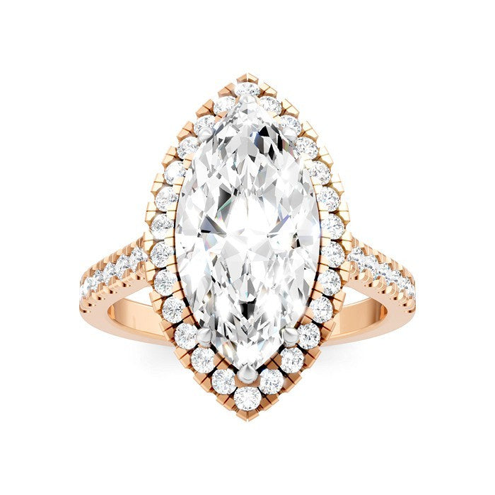 3/4 Ctw Marquise Shape Round Cut Diamond Halo Semi-Mount Engagement Ring in 14K Rose Gold
