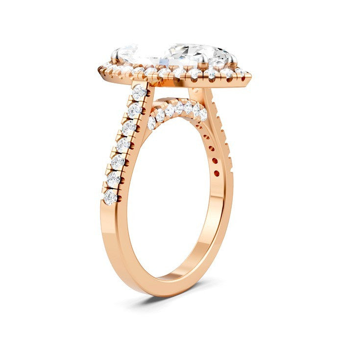 3/4 Ctw Marquise Shape Round Cut Diamond Halo Semi-Mount Engagement Ring in 14K Rose Gold
