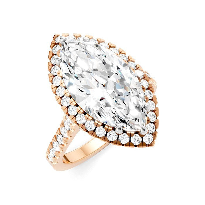 3/4 Ctw Marquise Shape Round Cut Diamond Halo Semi-Mount Engagement Ring in 14K Rose Gold