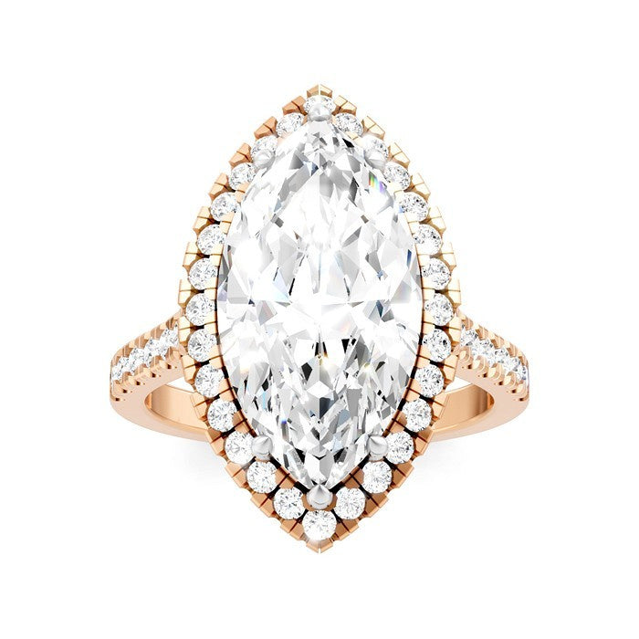 3/4 Ctw Marquise Shape Round Cut Diamond Halo Semi-Mount Engagement Ring in 14K Rose Gold