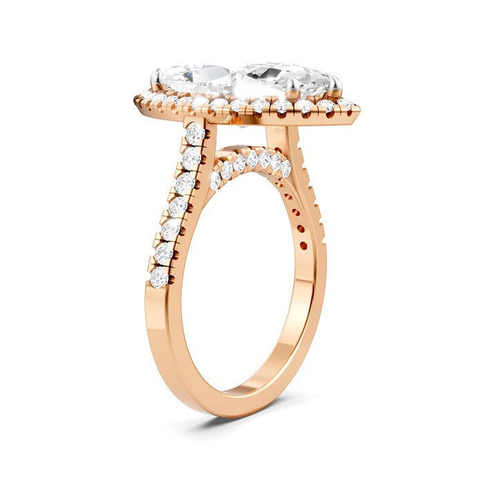 3/4 Ctw Marquise Shape Round Cut Diamond Halo Semi-Mount Engagement Ring in 14K Rose Gold