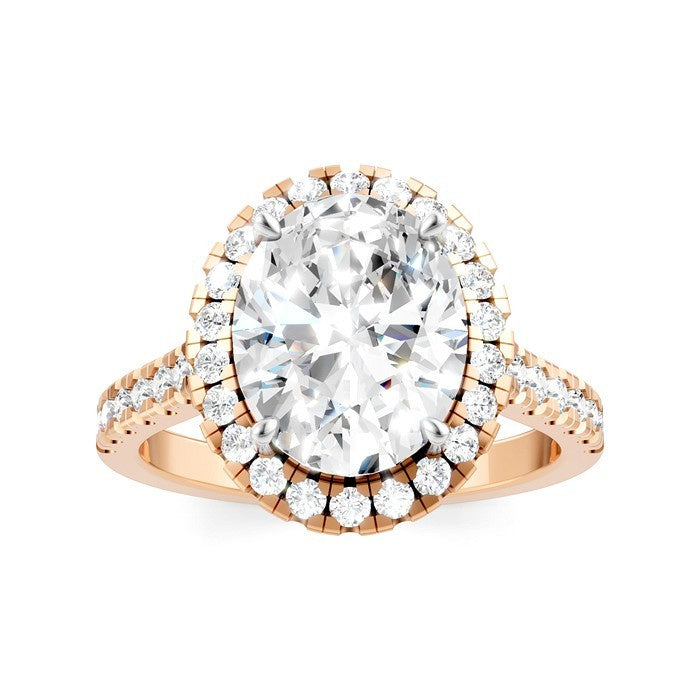 3/4 Ctw Oval Shape Round Cut Diamond Halo Semi-Mount Engagement Ring in 14K Rose Gold