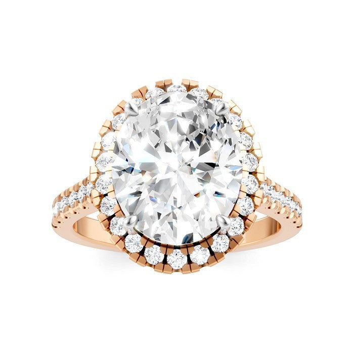 3/4 Ctw Oval Shape Round Cut Diamond Halo Semi-Mount Engagement Ring in 14K Rose Gold