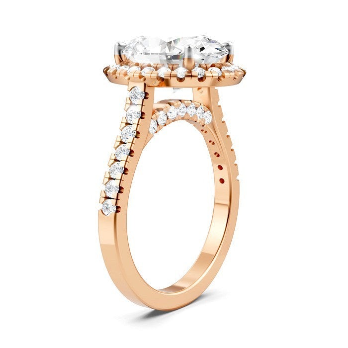 3/4 Ctw Oval Shape Round Cut Diamond Halo Semi-Mount Engagement Ring in 14K Rose Gold