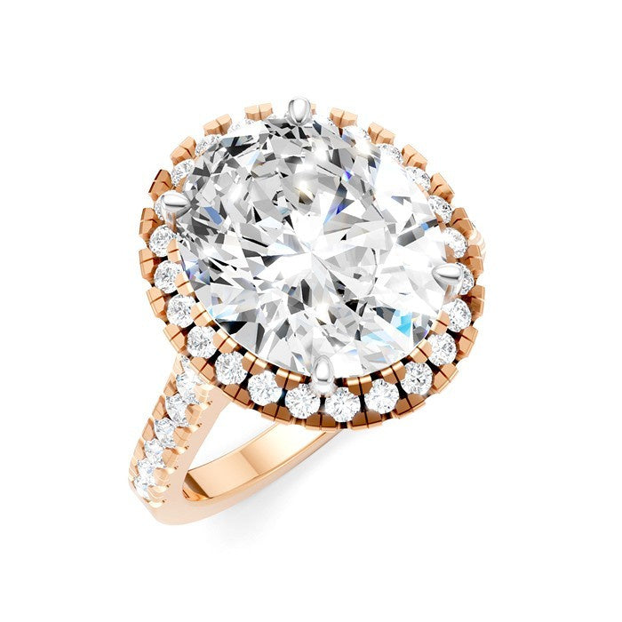 3/4 Ctw Oval Shape Round Cut Diamond Halo Semi-Mount Engagement Ring in 14K Rose Gold
