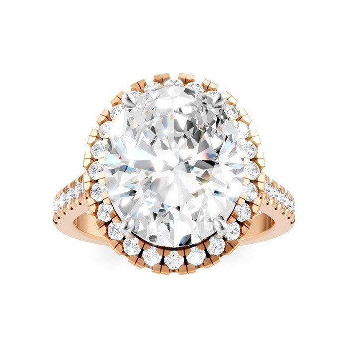 3/4 Ctw Oval Shape Round Cut Diamond Halo Semi-Mount Engagement Ring in 14K Rose Gold