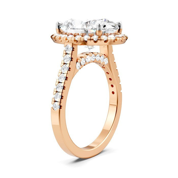 3/4 Ctw Oval Shape Round Cut Diamond Halo Semi-Mount Engagement Ring in 14K Rose Gold