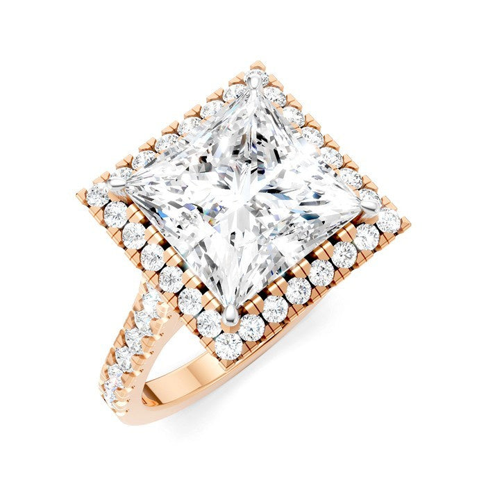3/4 Ctw Princess Shape Round Cut Diamond Halo Semi-Mount Engagement Ring in 14K Rose Gold