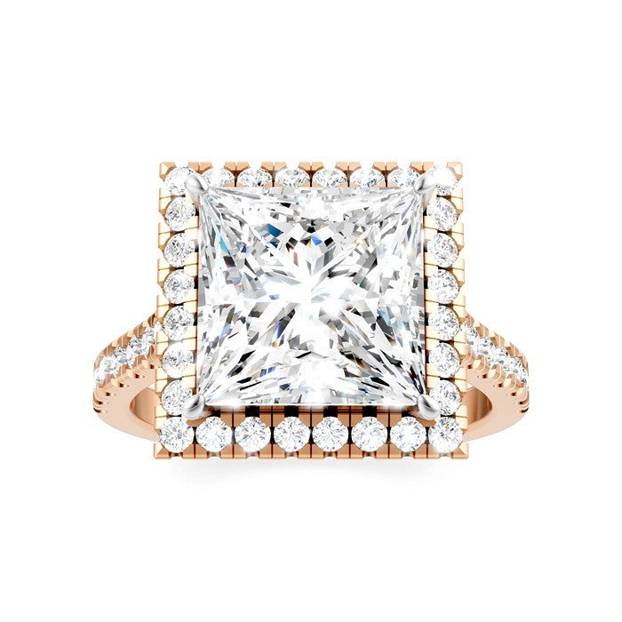 3/4 Ctw Princess Shape Round Cut Diamond Halo Semi-Mount Engagement Ring in 14K Rose Gold