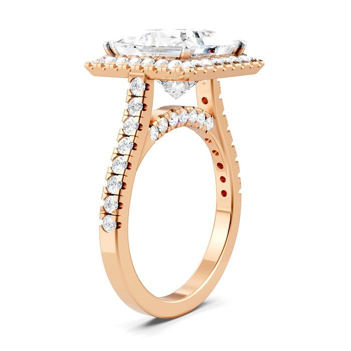 3/4 Ctw Princess Shape Round Cut Diamond Halo Semi-Mount Engagement Ring in 14K Rose Gold