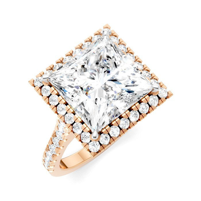 3/4 Ctw Princess Shape Round Cut Diamond Halo Semi-Mount Engagement Ring in 14K Rose Gold