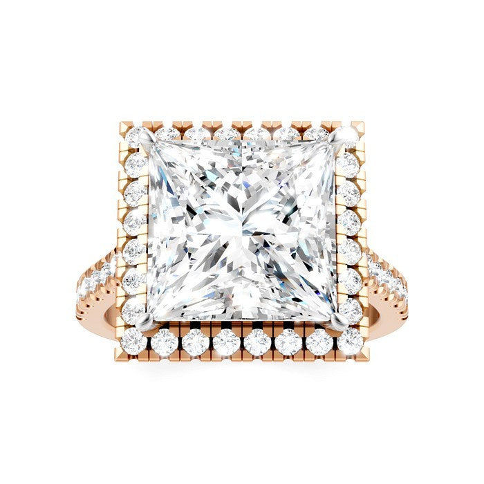 3/4 Ctw Princess Shape Round Cut Diamond Halo Semi-Mount Engagement Ring in 14K Rose Gold