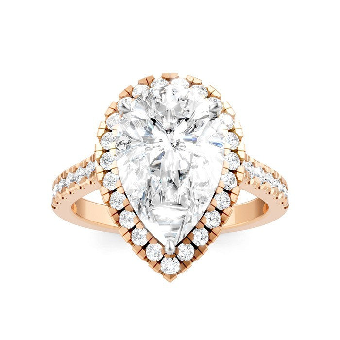 3/4 Ctw Pear Shape Round Cut Diamond Halo Semi-Mount Engagement Ring in 14K Rose Gold
