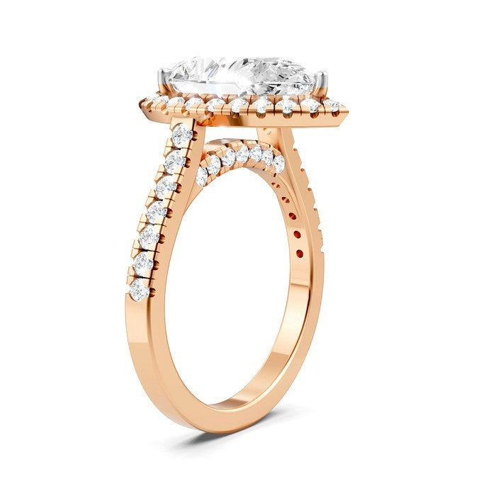 3/4 Ctw Pear Shape Round Cut Diamond Halo Semi-Mount Engagement Ring in 14K Rose Gold