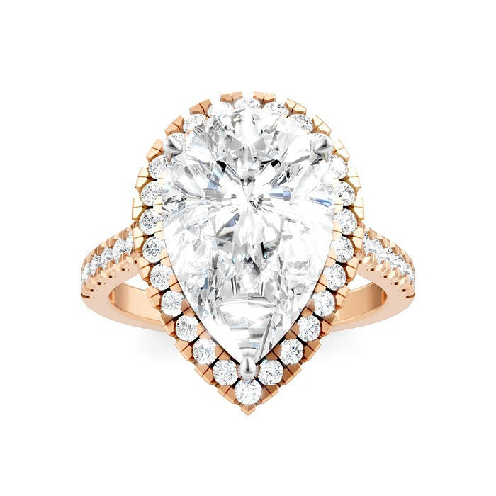 3/4 Ctw Pear Shape Round Cut Diamond Halo Semi-Mount Engagement Ring in 14K Rose Gold