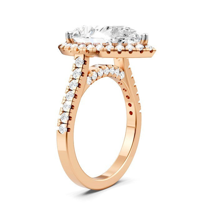 3/4 Ctw Pear Shape Round Cut Diamond Halo Semi-Mount Engagement Ring in 14K Rose Gold