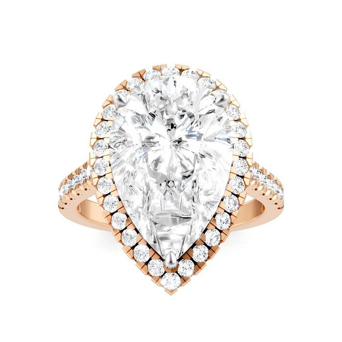 3/4 Ctw Pear Shape Round Cut Diamond Halo Semi-Mount Engagement Ring in 14K Rose Gold
