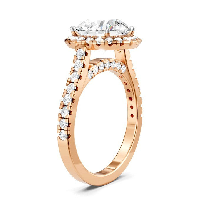 3/4 Ctw Round Shape Round Cut Diamond Halo Semi-Mount Engagement Ring in 14K Rose Gold