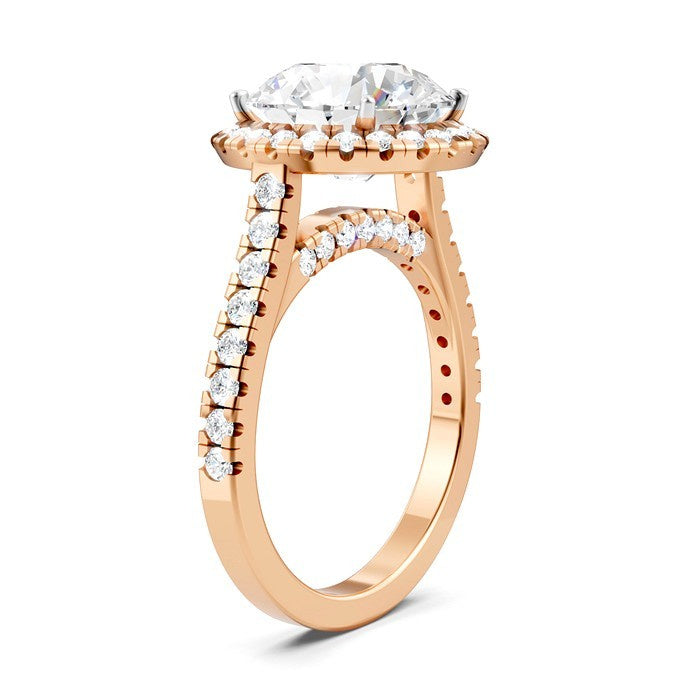 3/4 Ctw Round Shape Round Cut Diamond Halo Semi-Mount Engagement Ring in 14K Rose Gold