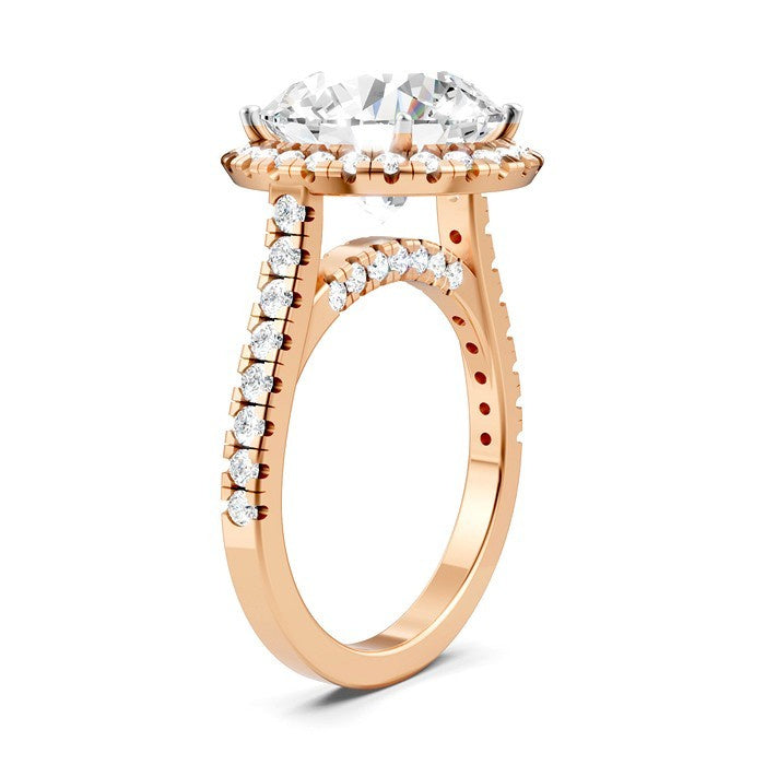 3/4 Ctw Round Shape Round Cut Diamond Halo Semi-Mount Engagement Ring in 14K Rose Gold