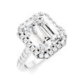 3/4 Ctw Emerald Shape Round Cut Diamond Halo Semi-Mount Engagement Ring in 14K White Gold
