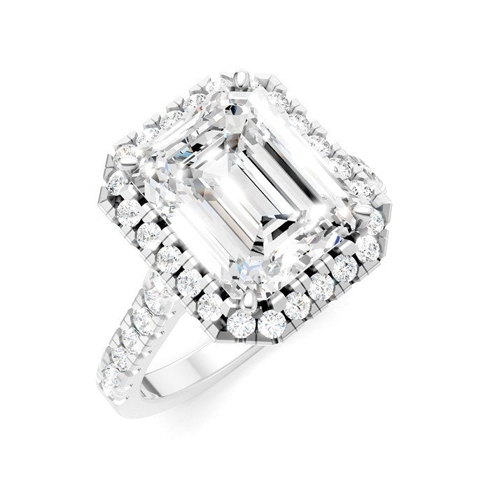 3/4 Ctw Emerald Shape Round Cut Diamond Halo Semi-Mount Engagement Ring in 14K White Gold