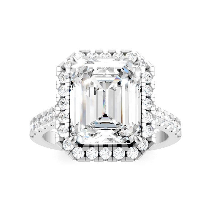 3/4 Ctw Emerald Shape Round Cut Diamond Halo Semi-Mount Engagement Ring in 14K White Gold