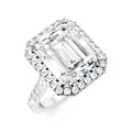 3/4 Ctw Emerald Shape Round Cut Diamond Halo Semi-Mount Engagement Ring in 14K White Gold