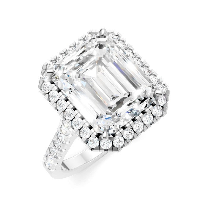 3/4 Ctw Emerald Shape Round Cut Diamond Halo Semi-Mount Engagement Ring in 14K White Gold