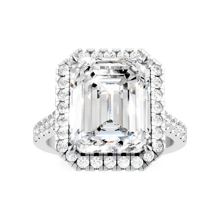3/4 Ctw Emerald Shape Round Cut Diamond Halo Semi-Mount Engagement Ring in 14K White Gold