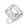 3/4 Ctw Emerald Shape Round Cut Diamond Halo Semi-Mount Engagement Ring in 14K White Gold