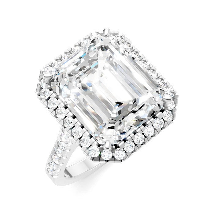 3/4 Ctw Emerald Shape Round Cut Diamond Halo Semi-Mount Engagement Ring in 14K White Gold